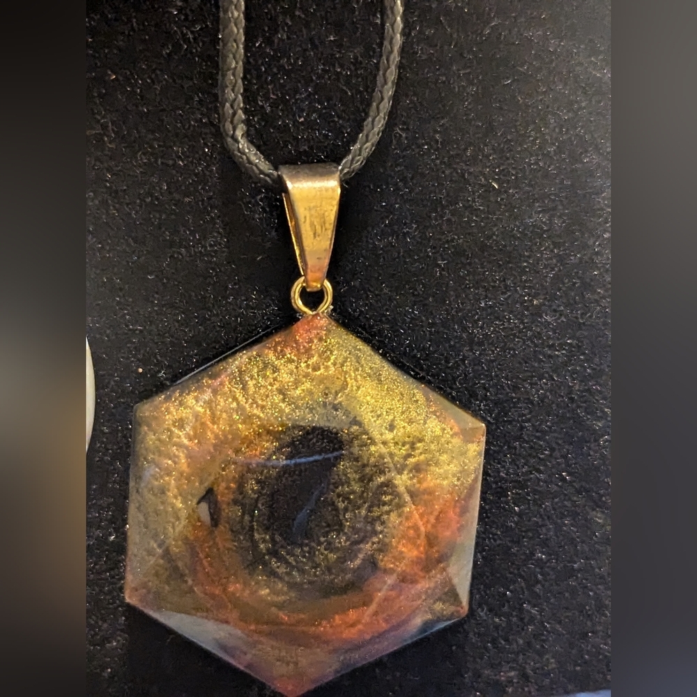 Hand Crafted resin necklace black gold red